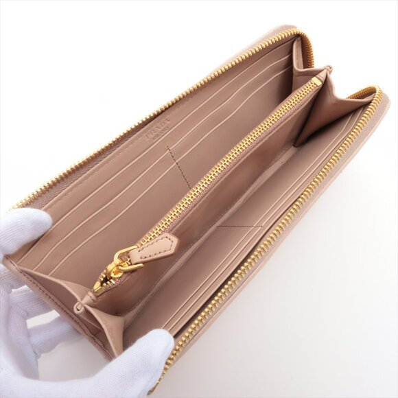 Prada Saffiano Studded Zippy Wallet Beige - Picture 3 of 9